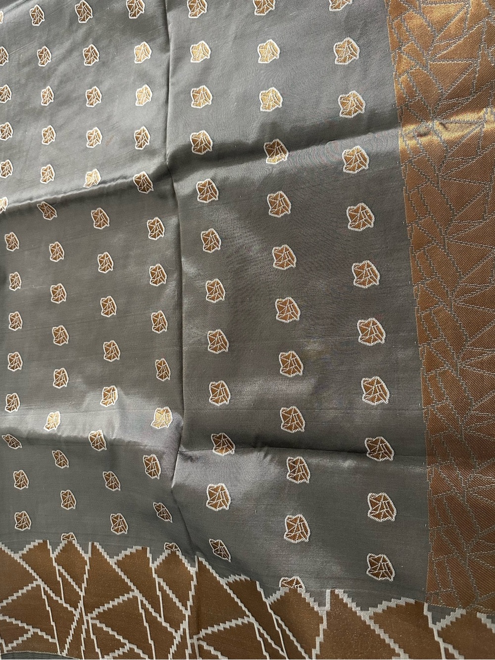 Semi Benaras Grey and Antique Gold Saree